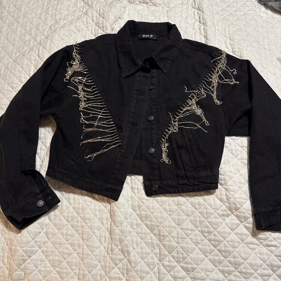 Blue B rhinestone Fringe deim jacket Size M - Picture 1 of 13